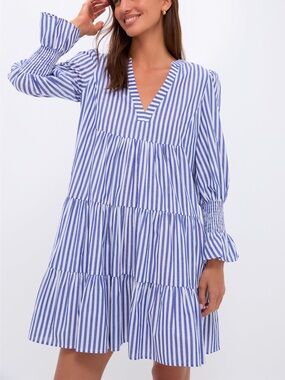 Pomander Place Blue and White Stripe Cotton Poplin Kenzo Dress Size Large NWT